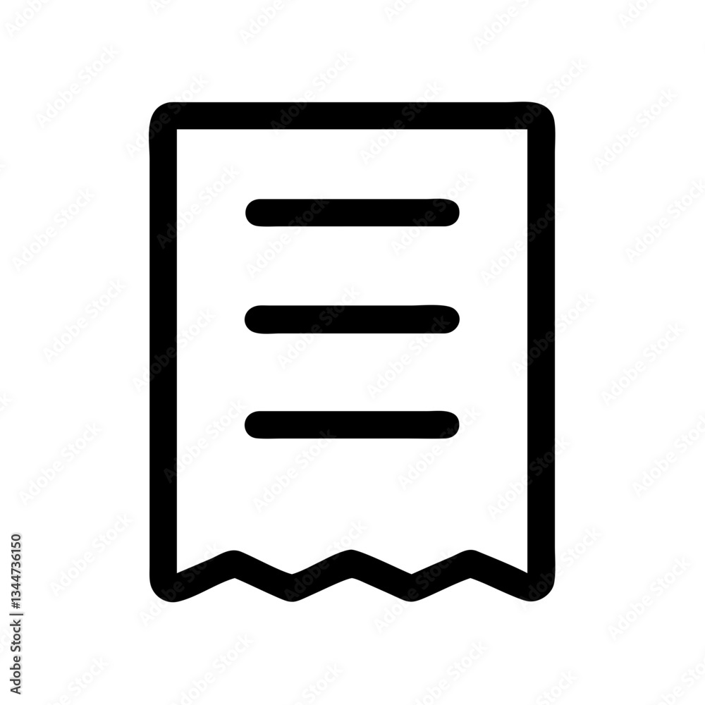 receipt vector icon with zigzag base and horizontal text lines, flat stroke icon for apps and websites
receipt vector icon with zigzag base and horizontal text lines, flat stroke icon for apps and websites