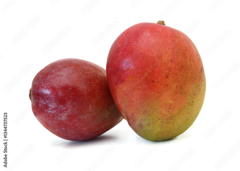 Ripe mango slices on white