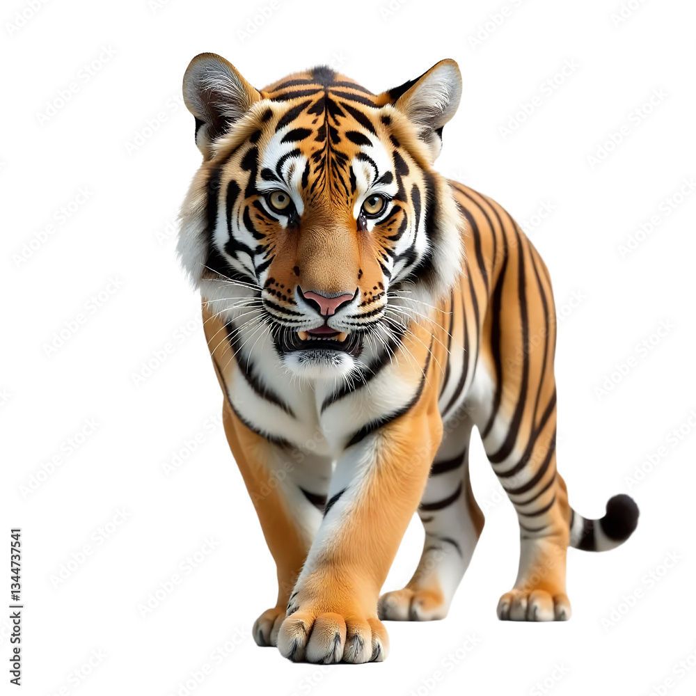 Obraz premium Tiger_Staring_Front_View_Beautiful_Stripes_Black_Background