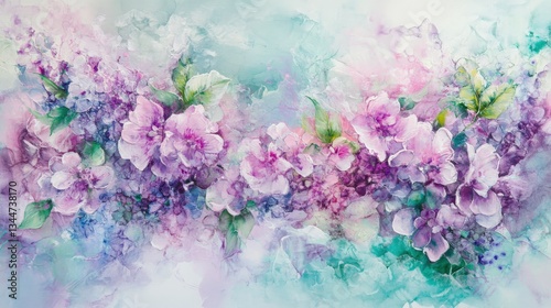 Wallpaper Mural Delicate Watercolor Floral Composition with Soft Pink, Mint Green, and Lavender Hues Torontodigital.ca