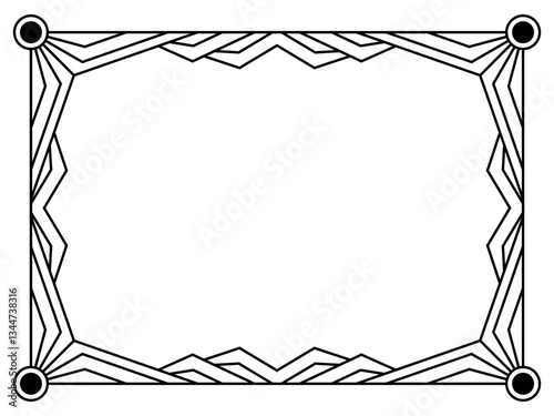 Geometric frame of black lines on white background. Linear border. Line art geometric frame design with space for text, invitations, flyers and greeting cards. Vector illustration
