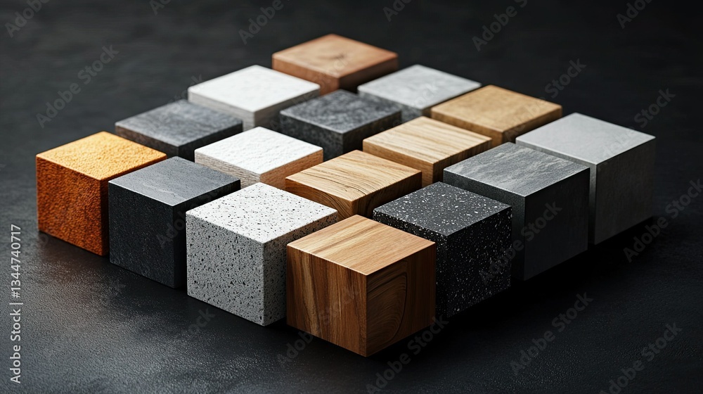Obraz premium Geometric Abstract Blocks on Dark Background, 3D Rendering
