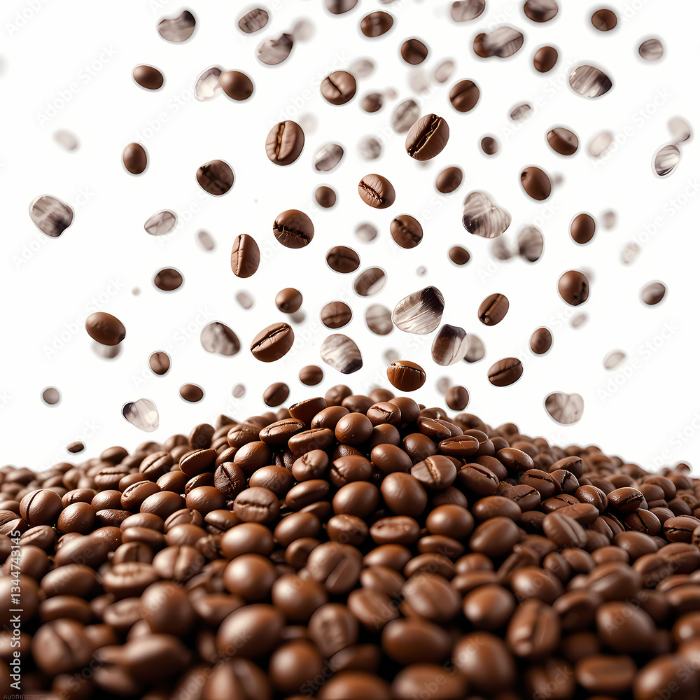 Obraz premium Falling Coffee Beans Roasted Coffee Background