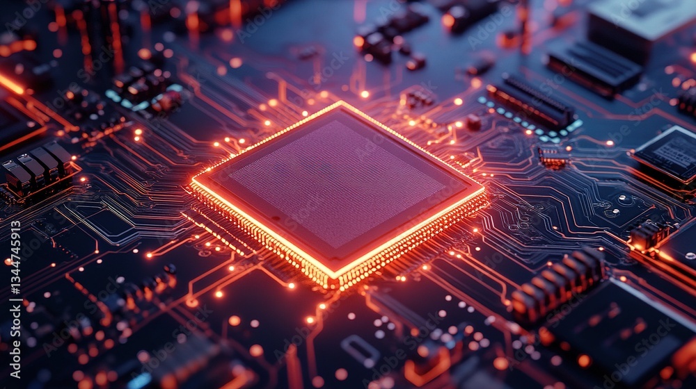 Futuristic Circuit Board Design with Glowing Elements and Details Futuristic Circuit Board Design with Glowing Elements and Details