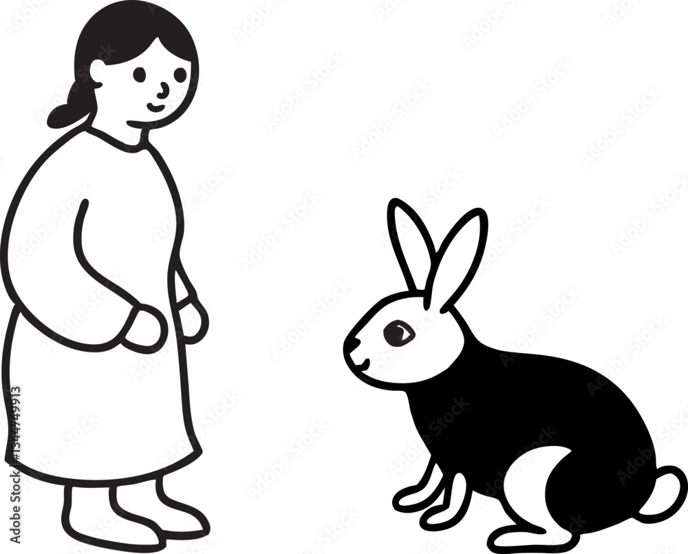 Obraz premium illustration of a little girl with a rabbit