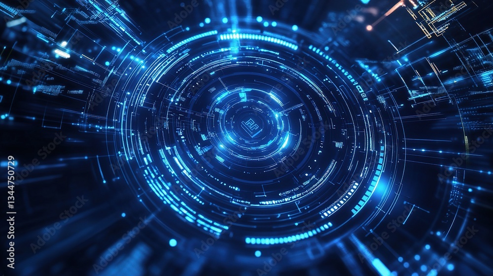 Futuristic Digital Interface with Circular Design and Blue Elements Futuristic Digital Interface with Circular Design and Blue Elements