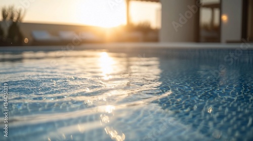 Sunset poolside villa water reflection relaxation