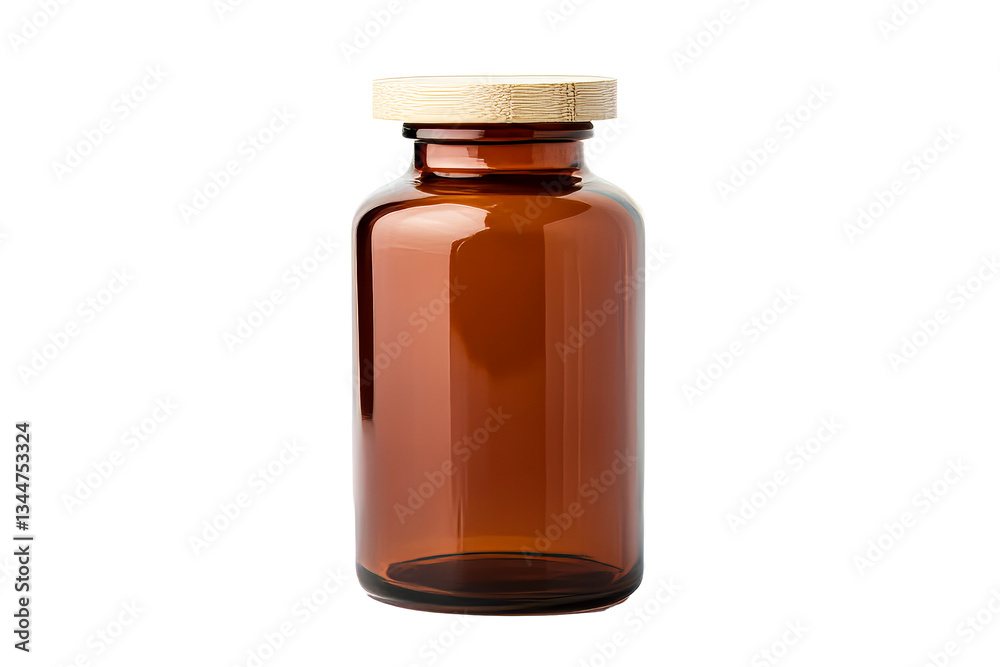 Amber jar with bamboo lid for storage Amber jar with bamboo lid for storage