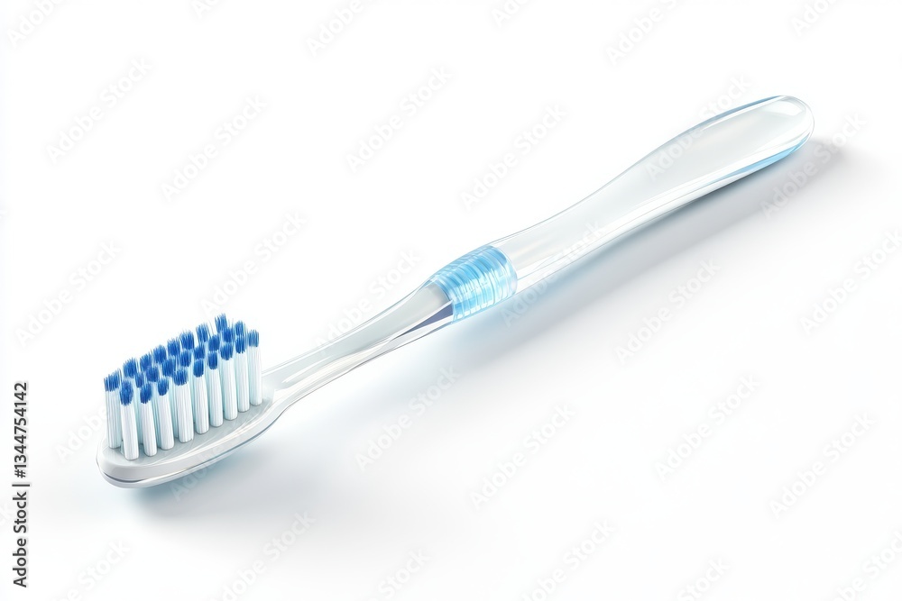Toothbrush with sleek ergonomic handle and soft bristles isolated on white background for personal care product display