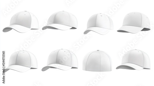White Baseball Caps Mockup Views, Isolated Background, Apparel Design