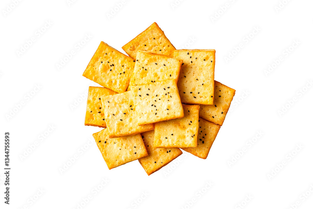 Stacked savory crackers on clear bg Stacked savory crackers on clear bg