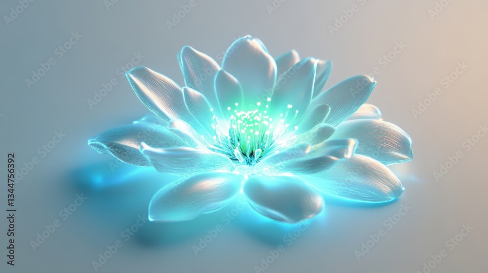 Obraz premium A luminous rendered flower blooms with vibrant teal and white hues
