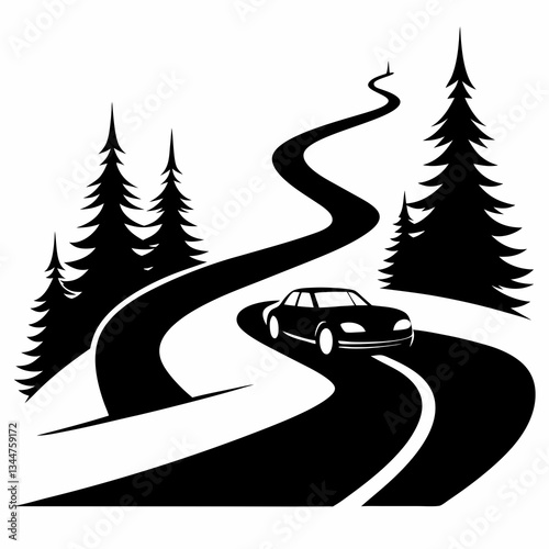 Speeding Car Silhouette on Scenic Highway – Vector Design