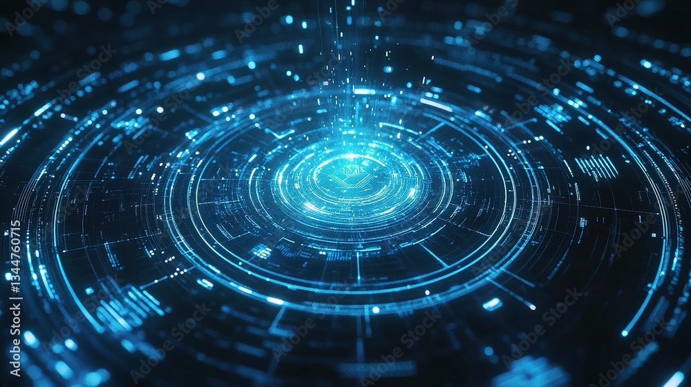 Futuristic Hexagonal Tech Interface with Blue Lights and Grid Design Futuristic Hexagonal Tech Interface with Blue Lights and Grid Design