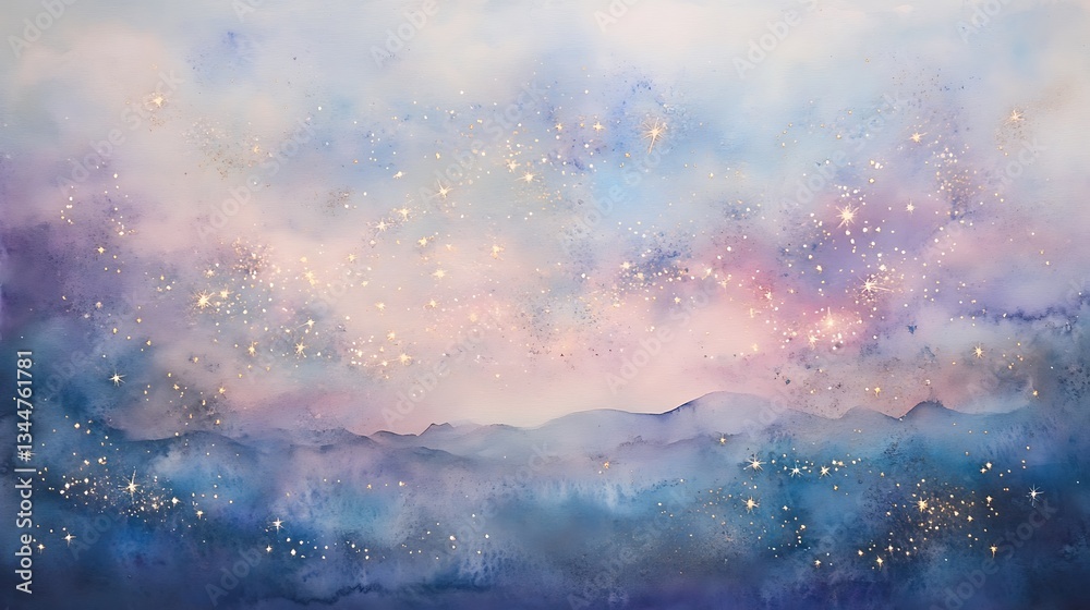 Naklejka premium Watercolor sky and landscape for creative designs