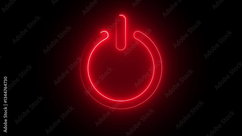 neon red color power button icon animation screen turn on off stop start button animated.