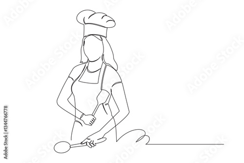 chef with cutlery continuous line art style 7