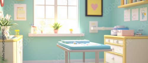 Wallpaper Mural Bright and clean pediatric office with a small exam table, a bandage box, and a syringe tray-2 Torontodigital.ca