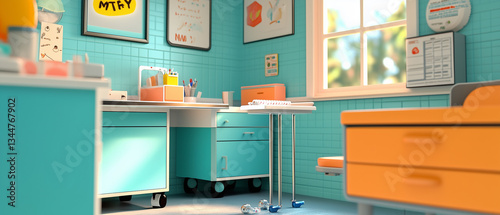 Wallpaper Mural Bright and clean pediatric office with a small exam table, a bandage box, and a syringe tray-4 Torontodigital.ca