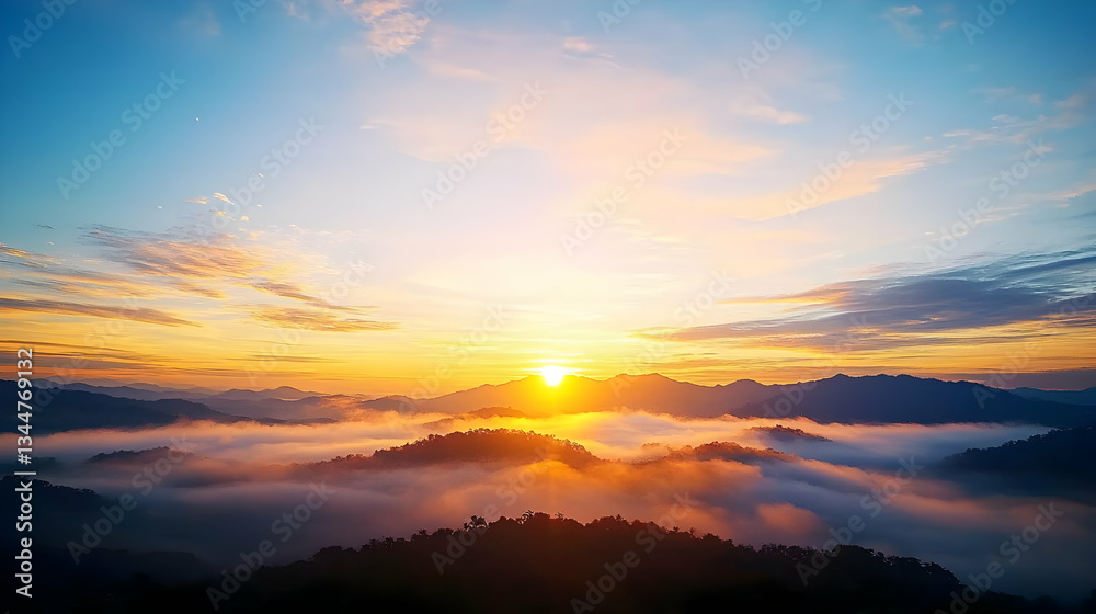 Obraz premium Sunrise Over Misty Mountains