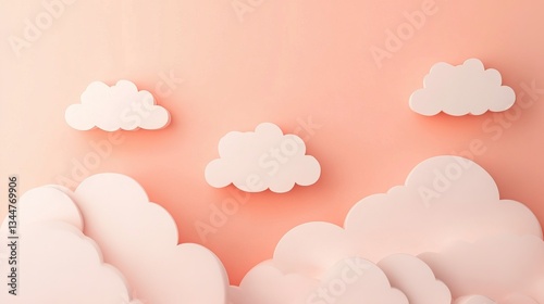 Soft pink sky with fluffy white clouds in a minimalist abstract design