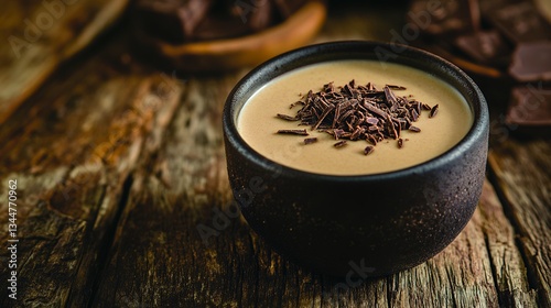 swirled chocolate pudding with reflective lighting