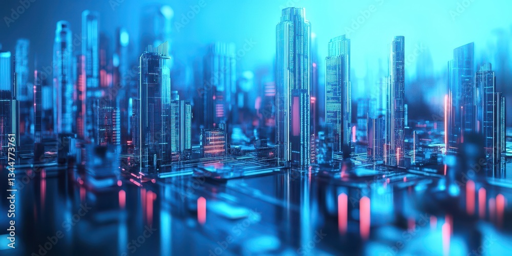 Futuristic Glowing City Rendered with Buildings and Artificial Lighting Futuristic Glowing City Rendered with Buildings and Artificial Lighting