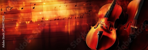 Elegant classical concert banner showcasing refined musical instruments and notes