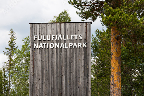 Welcome sign of Fulufjällets Nationalpark Visitor Center in Sweden