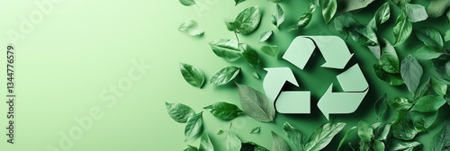 Eco friendly banner with recycled textures and green leaves for sustainability