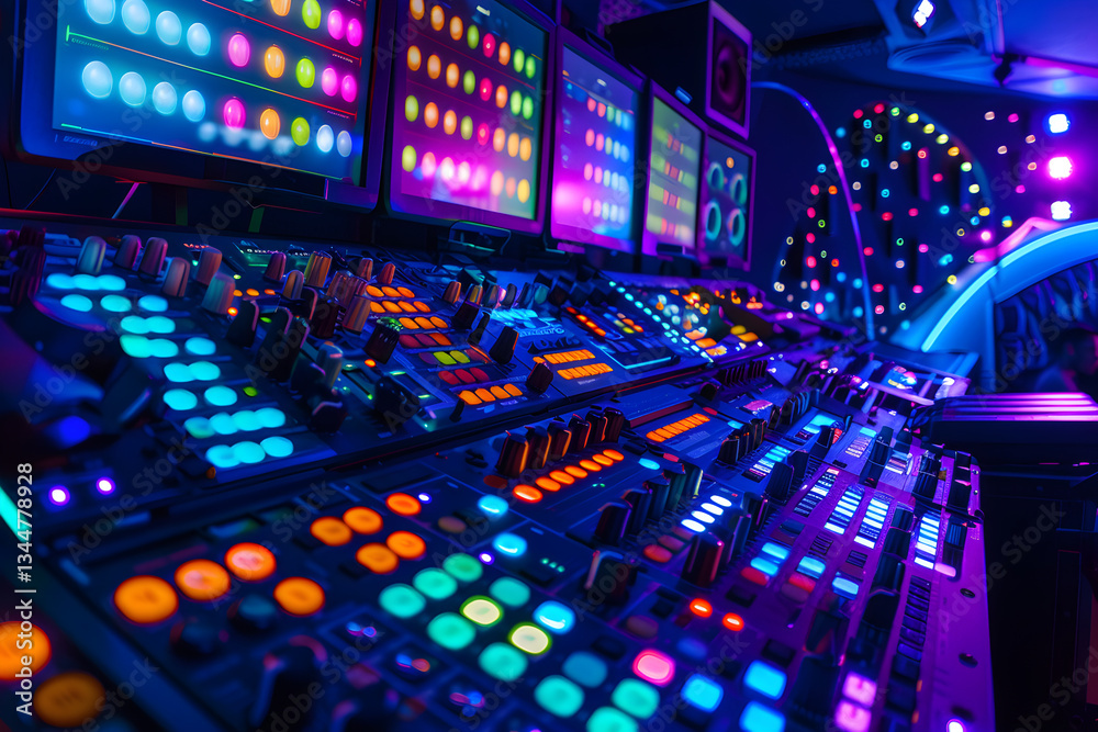 Futuristic Showcase of VJ Video Mixing Panel Illuminating in Mesmerizing Colors Futuristic Showcase of VJ Video Mixing Panel Illuminating in Mesmerizing Colors