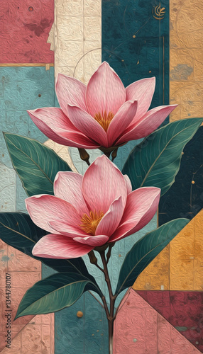 Magnolia flowers.  Pattern for printing on wall decorations, covers, leaflets