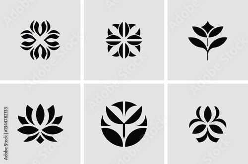 Set of Six Abstract Floral and Botanical Logo Icons in Modern Style