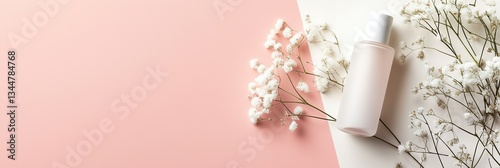 Elegant beauty brand banner showcasing a delicate product surrounded by flowers