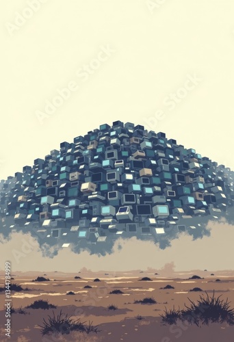 Discarded Computer Mountains Panoramic 8K Illustration for Editorial Use