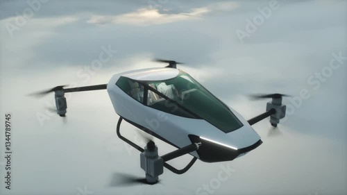 flying copter car, drone with people. future concept.