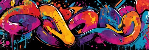 Artistic mural banner in vibrant graffiti style displayed on urban wall
