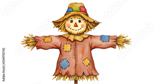 watercolor illustration scarecrow isolated on white or transparent 1png