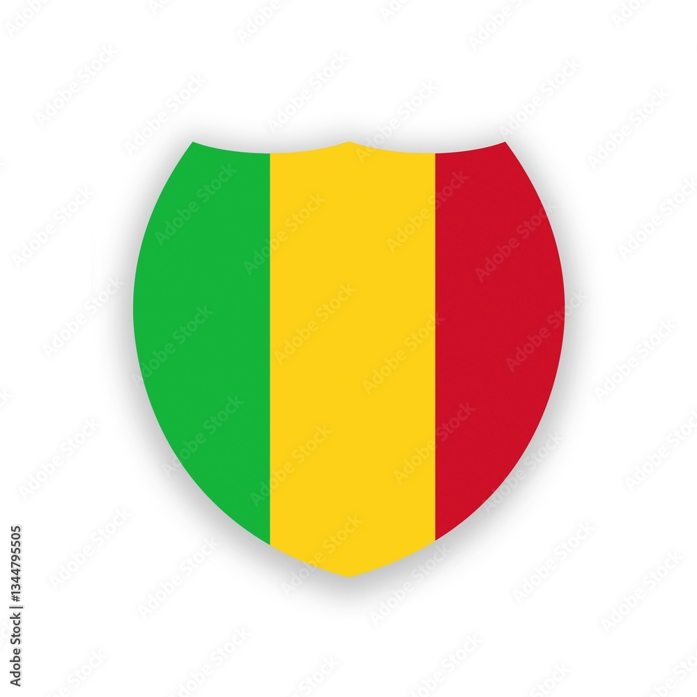 Fototapeta premium Mali national flag in the shape of a shield isolated on white. Illustration