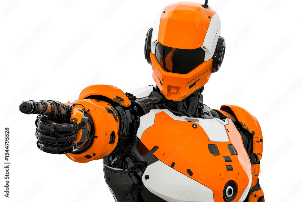 Orange and white robotic figure Orange and white robotic figure