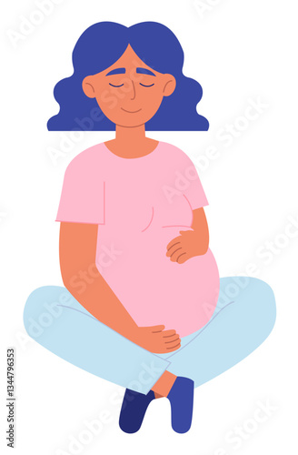 Pregnant Woman Meditates in Lotus Yoga Position.
