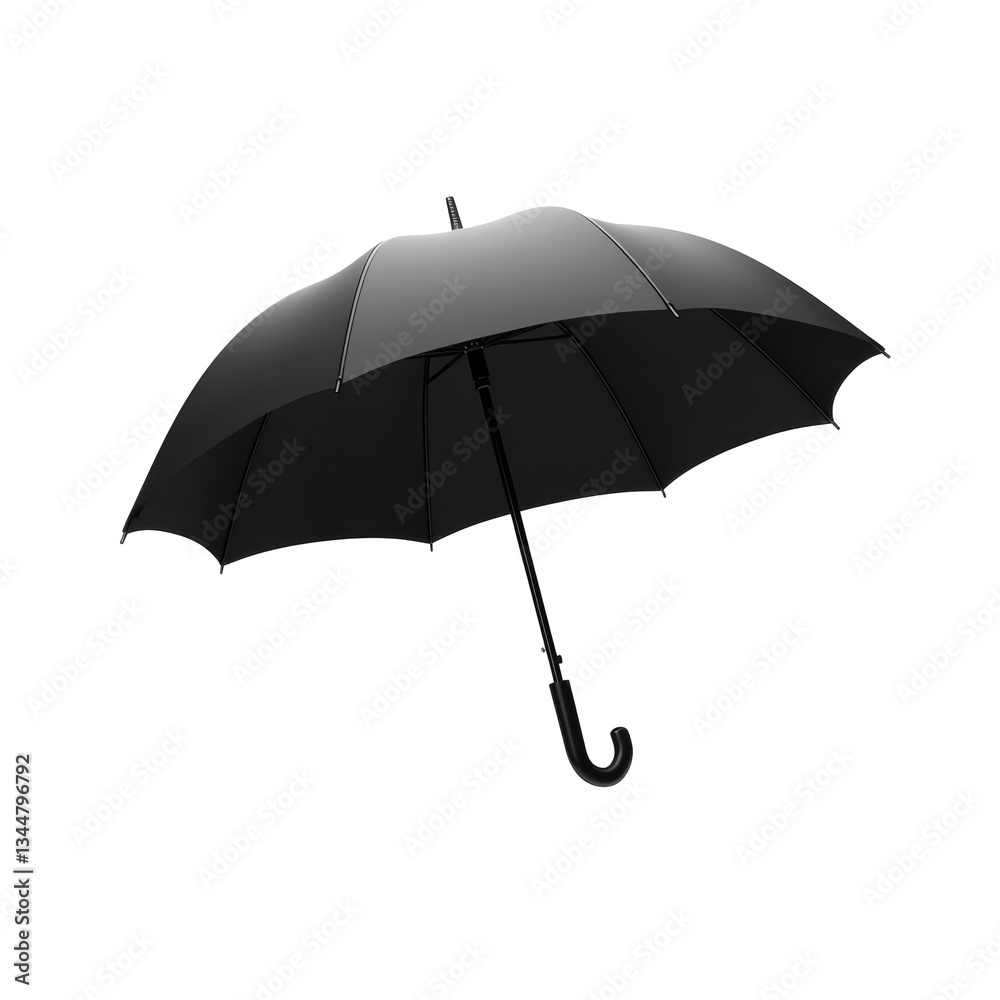 Elegant black umbrella with curved handle for maximum rain protection and style Elegant black umbrella with curved handle for maximum rain protection and style