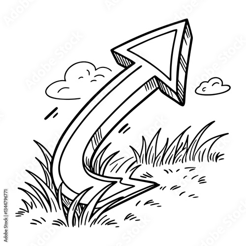 Swirling Arrow Sketch Illustration – Hand-Drawn Pencil Arrow Design PNG