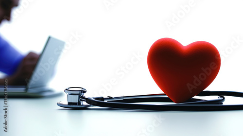 Doctor's desk with heart and stethoscope
