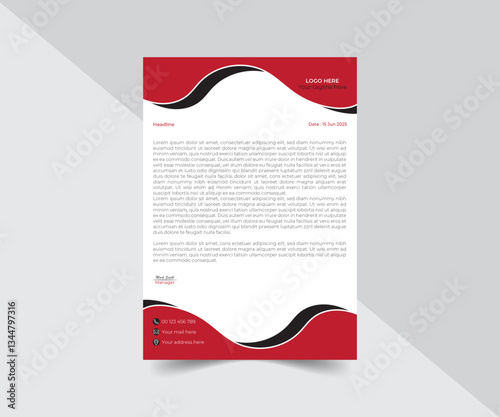 Modern Corporate Letterhead Design with Blue Waves for Business Branding