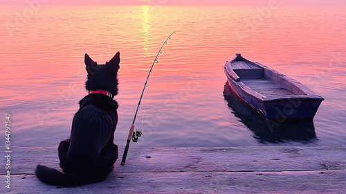 Dog fishing at sunrise (1)