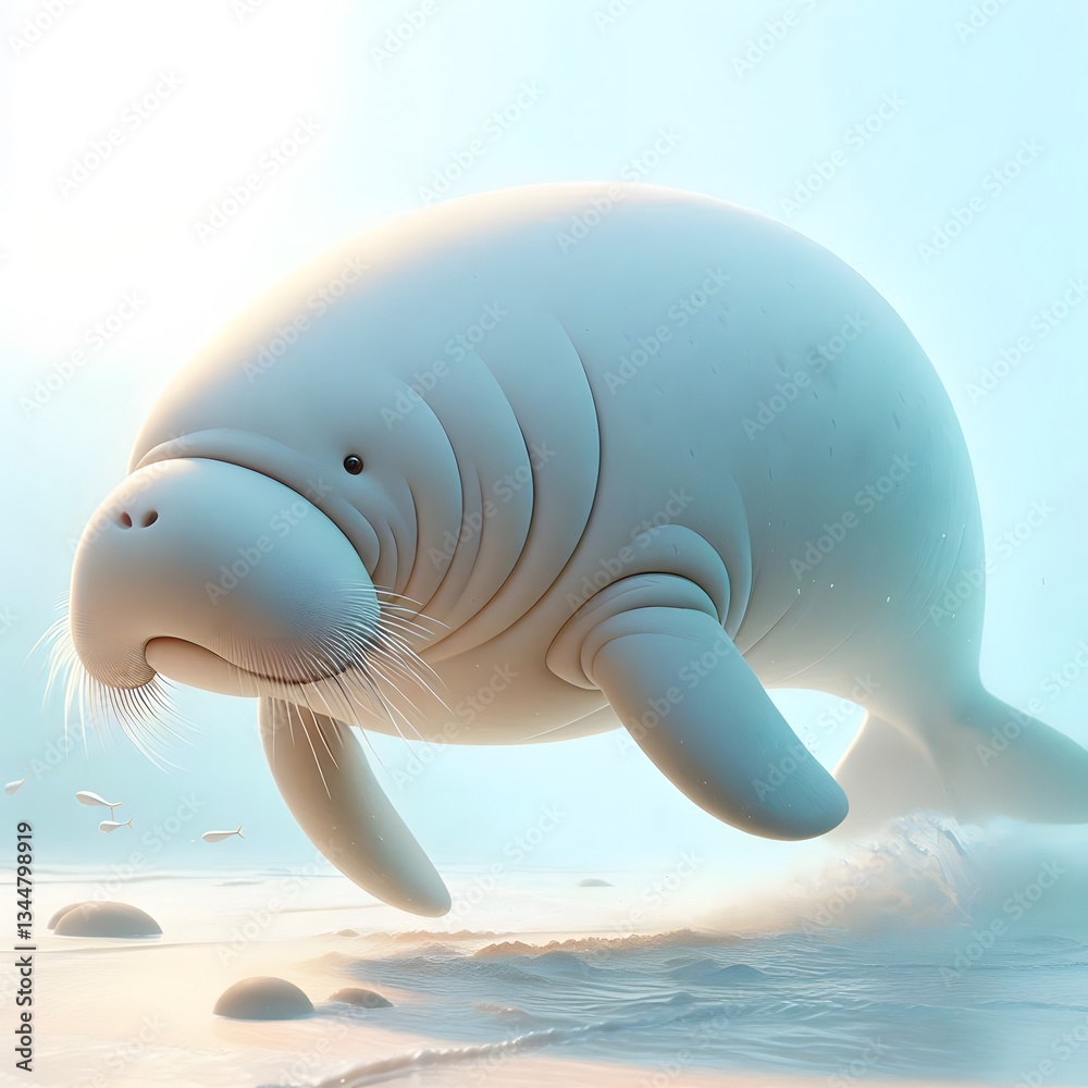 Naklejka premium 흰 배경, 듀공, 애니메이션 아트, jpeg (white background, dugong, animation art, jpeg)