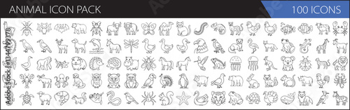 Wallpaper Mural Animal icon pack with 100 outline designs - A collection of 100 outline animal icons featuring various wildlife, pets, farm animals, and exotic species in a simple vector style.  

 Torontodigital.ca