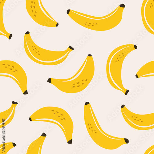Banana seamless pattern. Abstract banana fruit print, hand drawn wrapping paper design with organic exotic plant, vegetarian food design. Vector texture