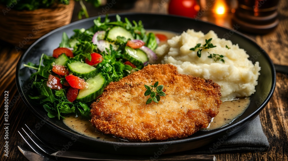 crispy pork cutlet served with sprig of rosemary crispy pork cutlet served with sprig of rosemary